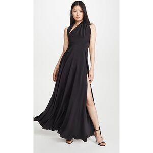 Azeeza 100% silk Sleeveless Asymmetrical A-Line Gown with slit Dress Black Small